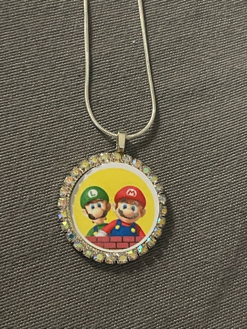 Mario & Luigi Rhinestone Pendant Necklace - Yellow, Red, Green